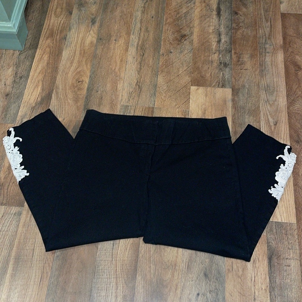 Alfani Crop Pants. ‎ Size 12P.  Classic black and white.  Lace embellishments.